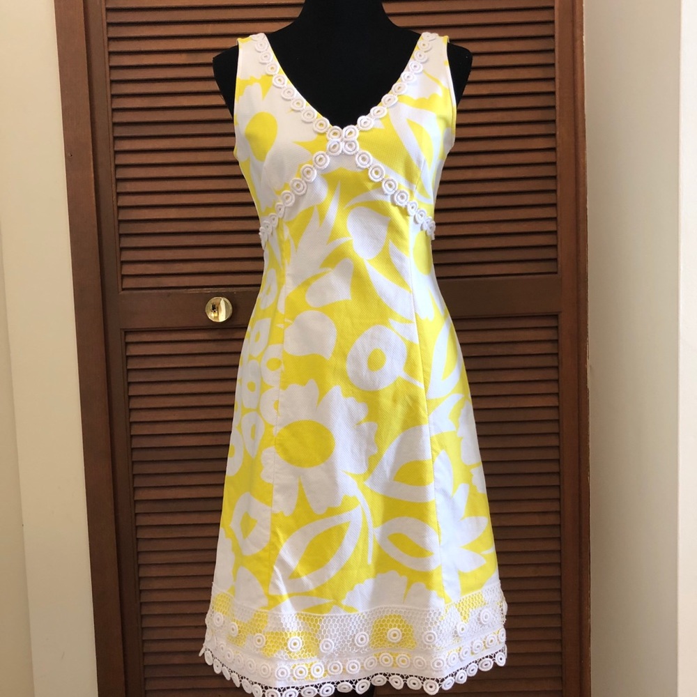 J. Crew floral yellow white lace trim dress 6